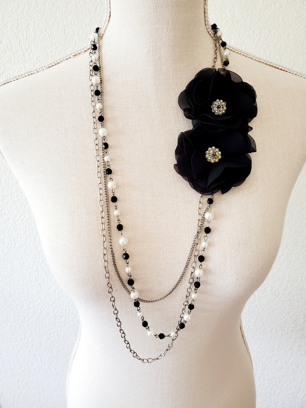 Nicole by Nicole Miller Black Multi-Strand Floral Chain Necklace